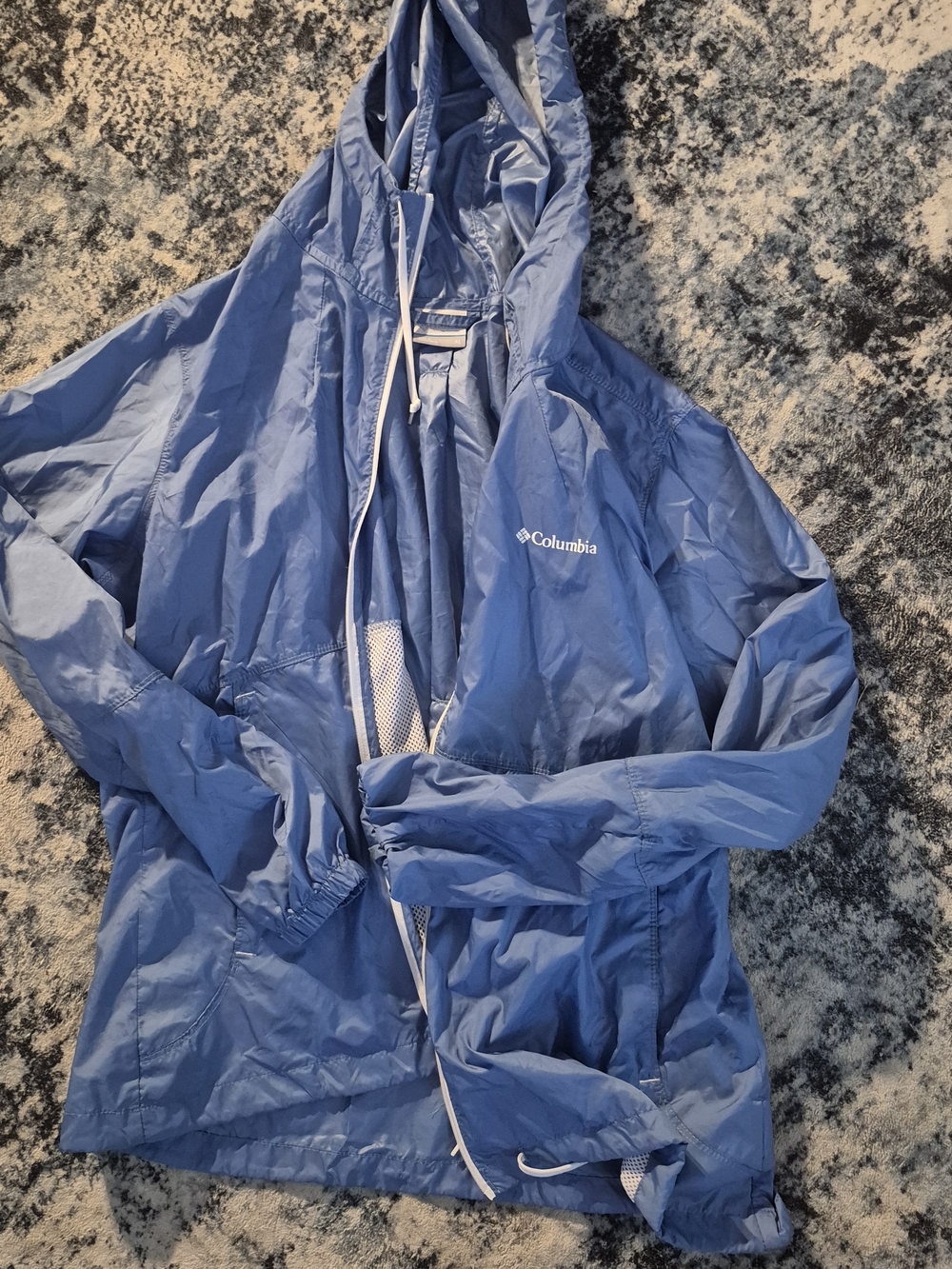 Columbia Blue Hooded Windbreaker Jacket - Lightweight Packable